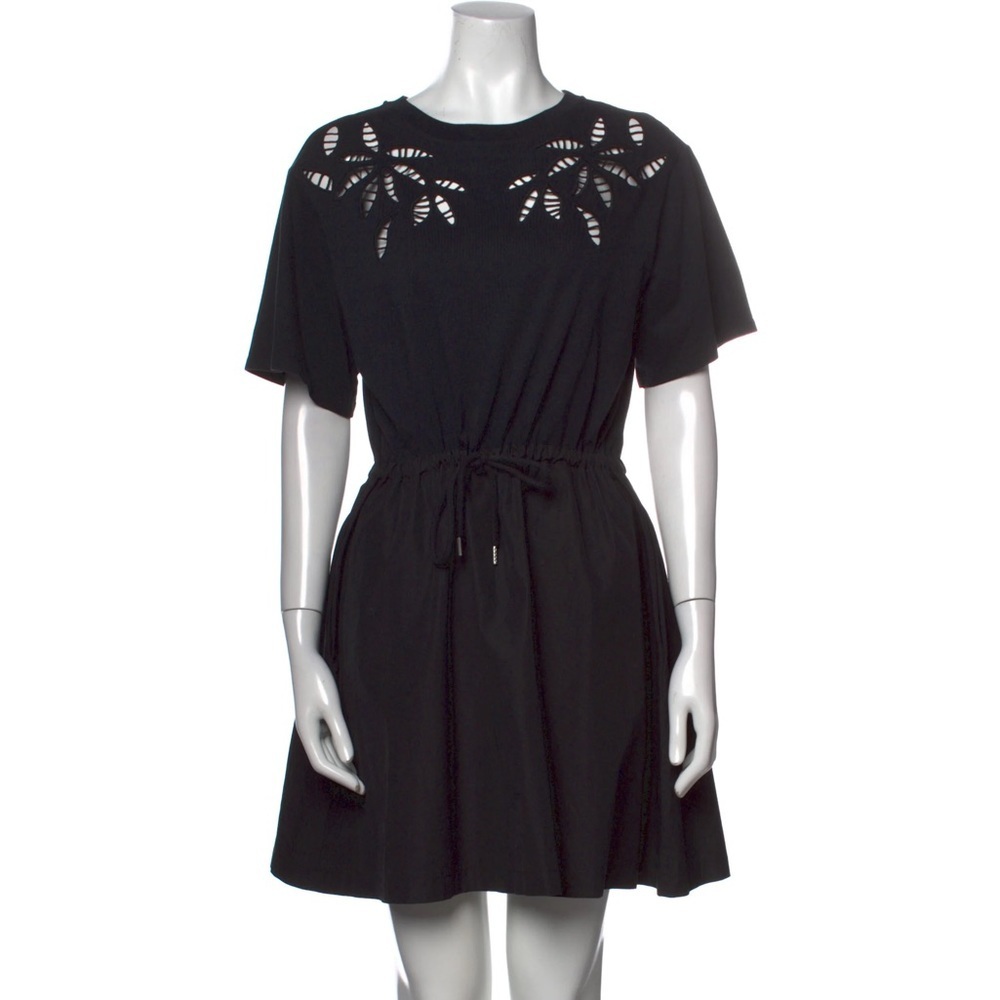 See by Chloe Black T-Shirt Mini Dress eyelets detailing & drawstring waist